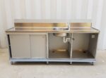RETROBANCO DA LAVORO FRIGOMECCANICA IN ACCIAIO INOX CON LAVELLO E MISCELATORE + 2 ANTE SCORREVOLI