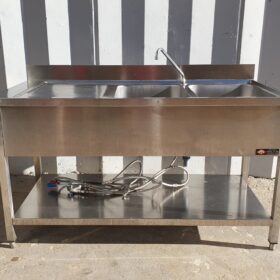 LAVELLO DOPPIA VASCA CON RUBINETTO A PEDALI ACQUA CALDA/FREDDA