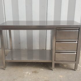 TAVOLO DA LAVORO IN ACCIAIO INOX CON CASSETTI cm 140x60x85h